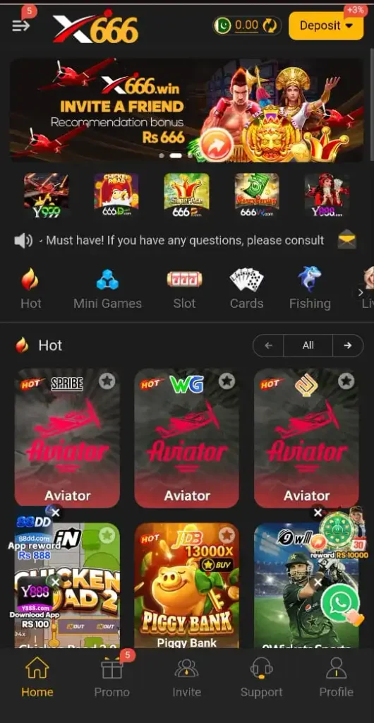 X666 Game mobile interface